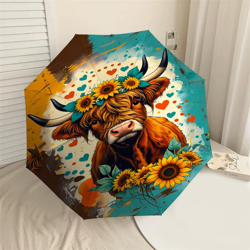 

1PC Cow Sunflowers Automatic Open/Close Umbrella Compact Folding Umbrella with 8-Rib Shaft lightweight esign, Highquality Fabric1152A