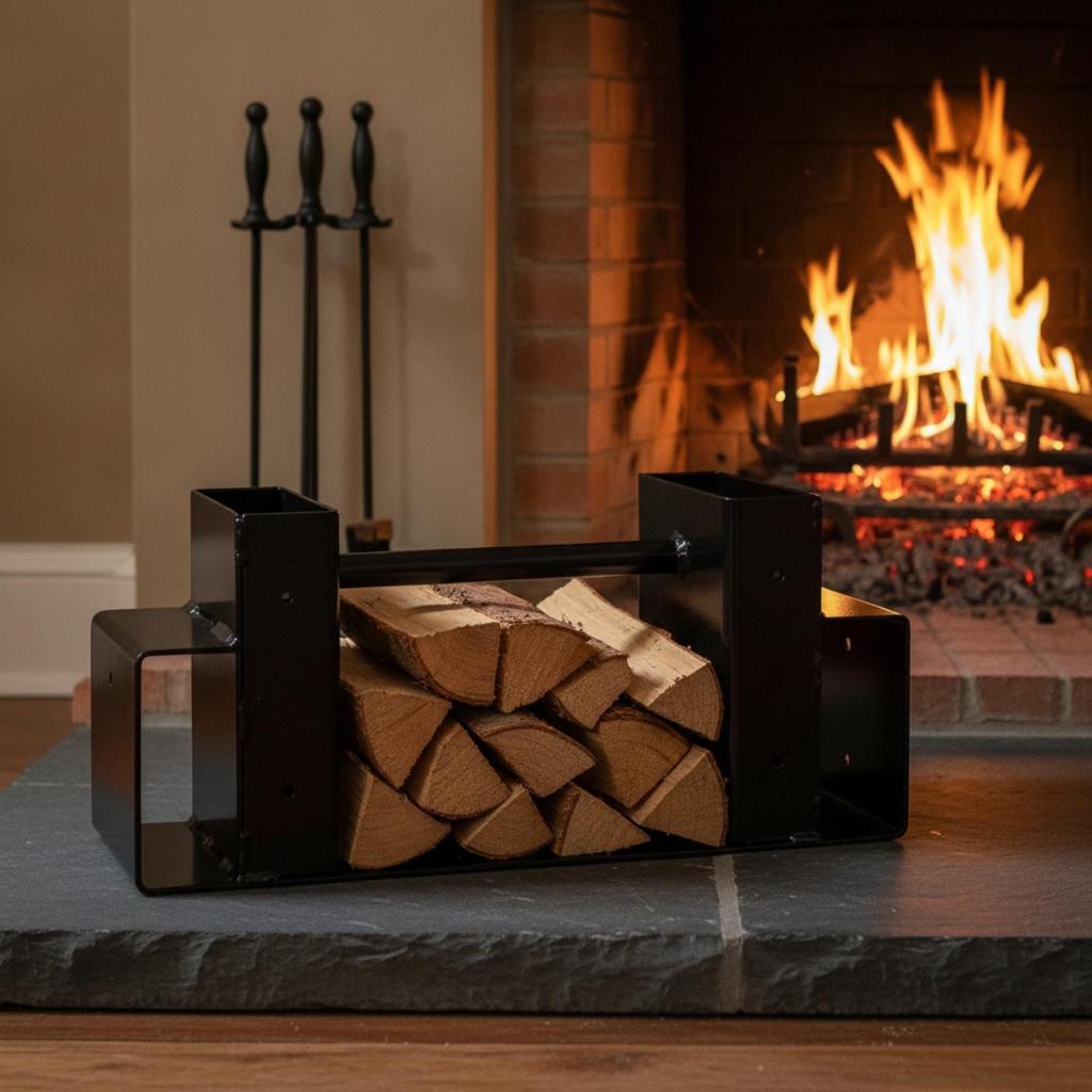 Carbon Steel Firewood Rack Sturdy Fireplace Log Holder Sleek for Patio