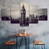 London Big Ben Elizabeth Tower UK Black White Scenery 5 Piece Five Panel Wall Canvas Print Modern Art Poster Home Decor Gift For Him For Her