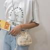 Lace Drawstring Bucket Bag Elegant Woven Beach Bag Leisure Straw Bag  Vacation