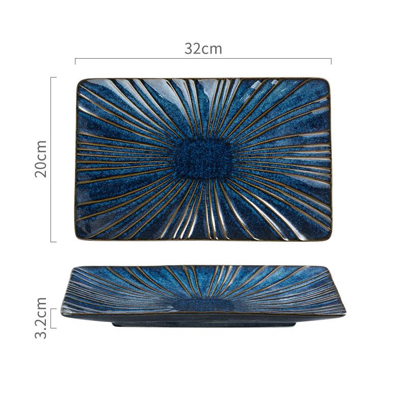 Retro Ceramic Square Plate Dessert Plate Sushi Dish Sashimi Dish Relief Striped Tableware Creative Snack Plate Steak Plates
