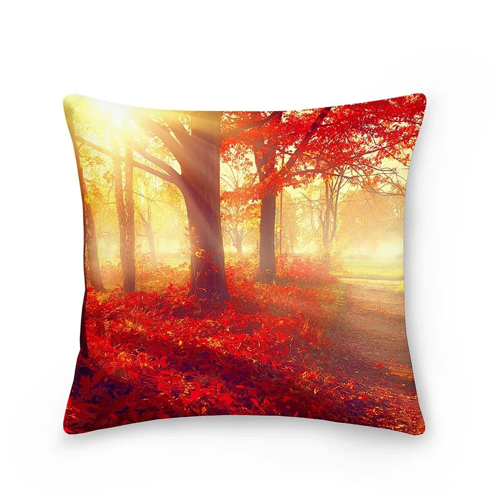 Landscape Pattern Decorative Cushion Cover Polyester Pillow Cover Throw Pillowcase Sofa Chair Bedroom Home Decoration 45X45Cm