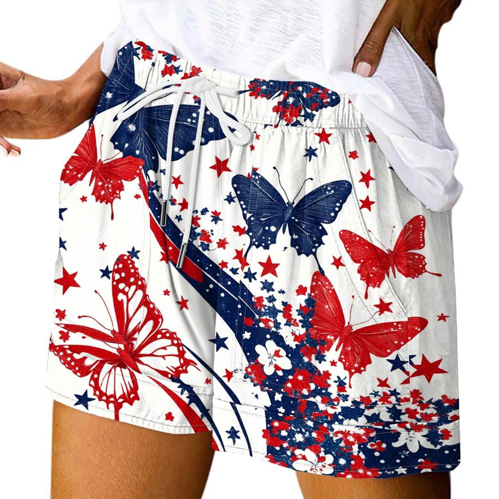 Damen Casual Sommer Elastische Strandshorts Print Casual Shorts