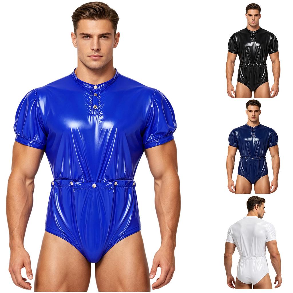 Men Waterproof Adaptive Bodysuit Short Sleeve Buttoned Waist Detachable Bottoms Diaper Cover Romper Special Need Clothing