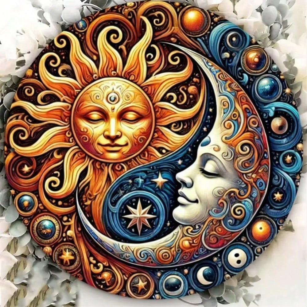 Vintage Yin Yang Metal Wall Art, Sun and Moon Aluminum Decor for Indoor Outdoor Living Room Bedroom