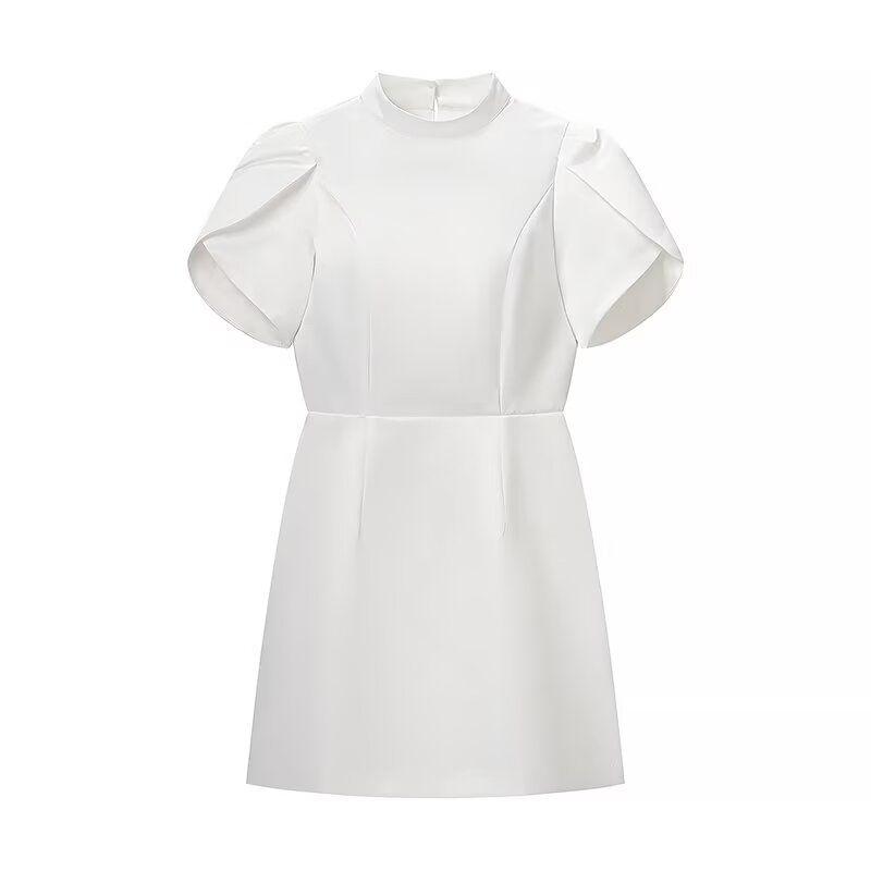 

Kaslead New Arrival Women s Clothing Fashion Style Fashion Minimalist Stand-up Collar Bowknot Short Dress White L