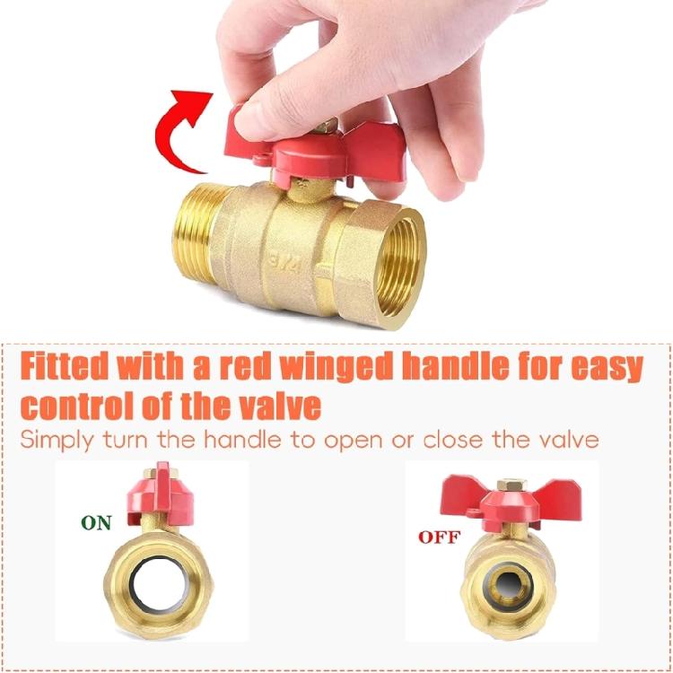 Space Saving 3/4Inch Female Male Thread Brass Ball Valves Replacement Two Way Shut Off Valves With Butterfly Handle