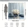 White Lotus & Gray Stones Shower Curtain - Zen Composition, Polyester, Machine Washable, Woven Bathroom Decor