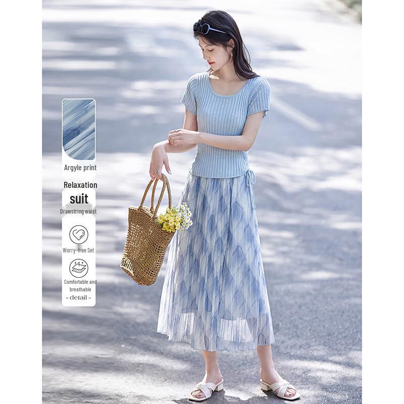 Chic Diamond Print Women s Summer Set L