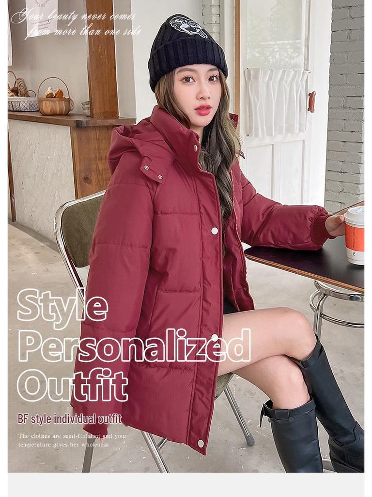 Meilade Women's Winter Korean Style Mid-Length Petite Down Cotton Coat - Thick Loose Fit Bread Jacket