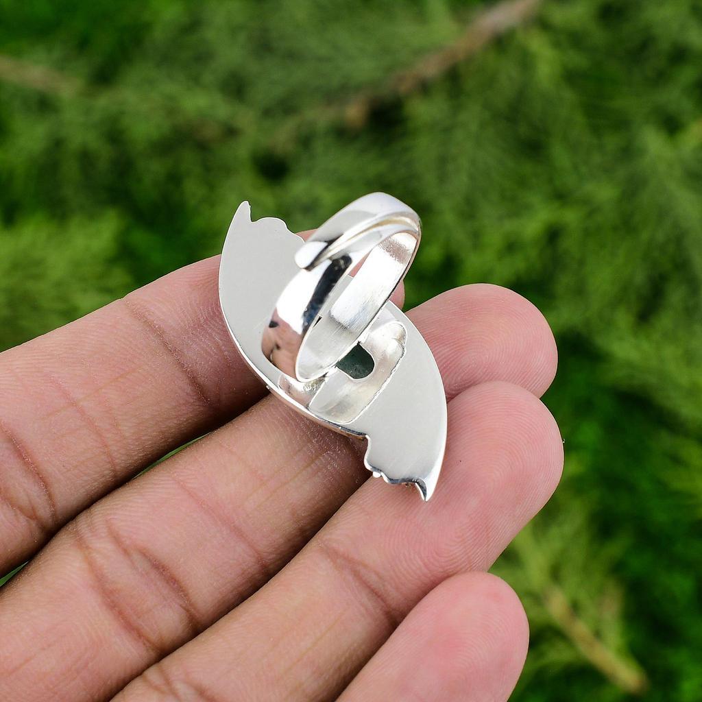 Natural Amazonite Gemstone 925 Silver Solitaire Flower Adjustable Ring For Girls