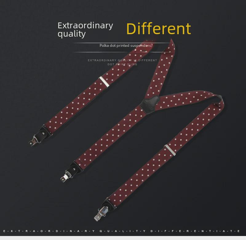 Herren 3,5 cm Verstellbare Hosenträger mit Polka Dots und drei Clips