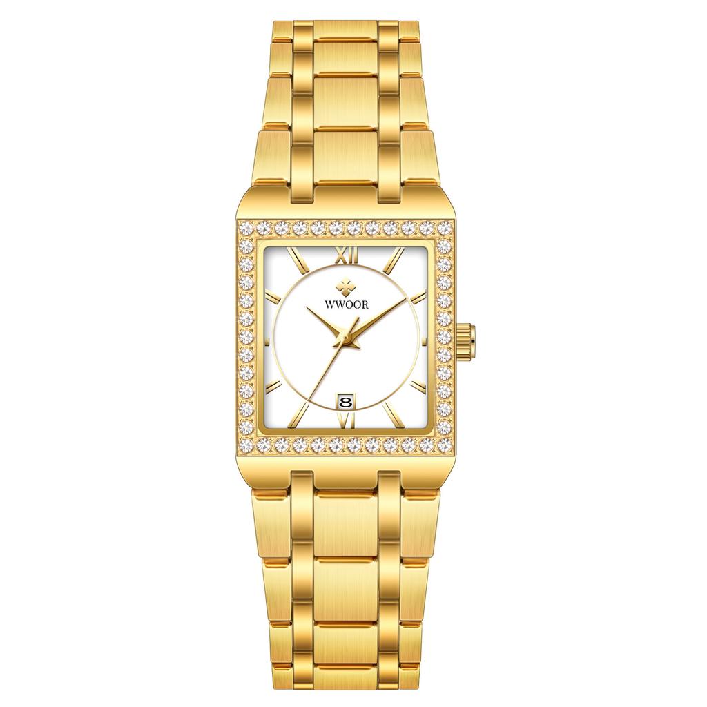 Wwoor Grip Love With Diamond Waterproof Square Steel Belt Quartz Women'S Watch Leisurely Fashion Women'S Watch 8858
