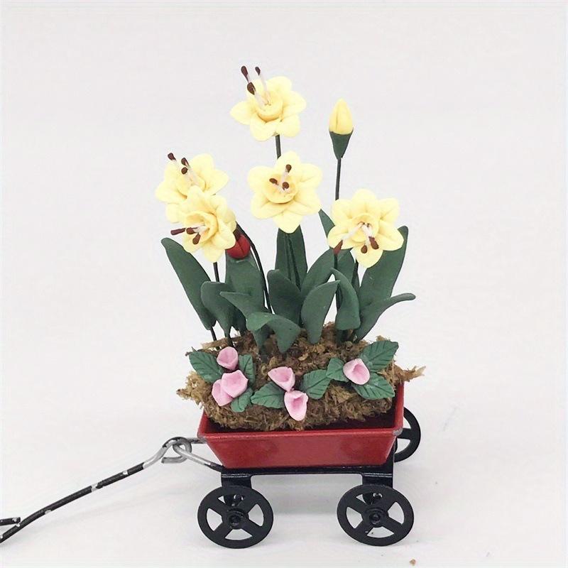 1pcs 1:12Resin Yellow Painting Crafts Miniature Scene Ornaments Pocket Furniture Arrangement Garden Scene Flowers and Greenery Potted Plants