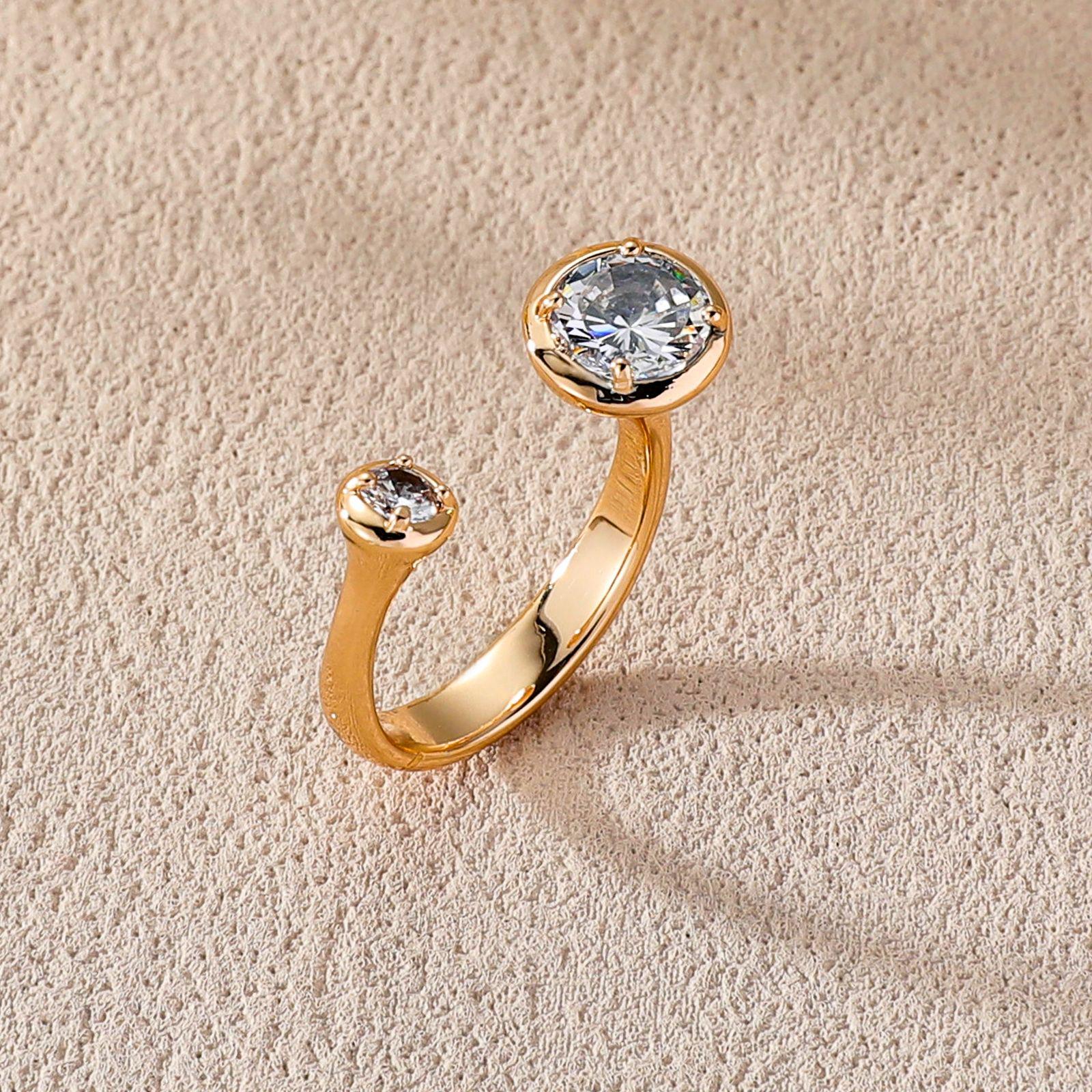 Geometric Irregular Zircon-Inlaid Ring - European  American Fashion Trend