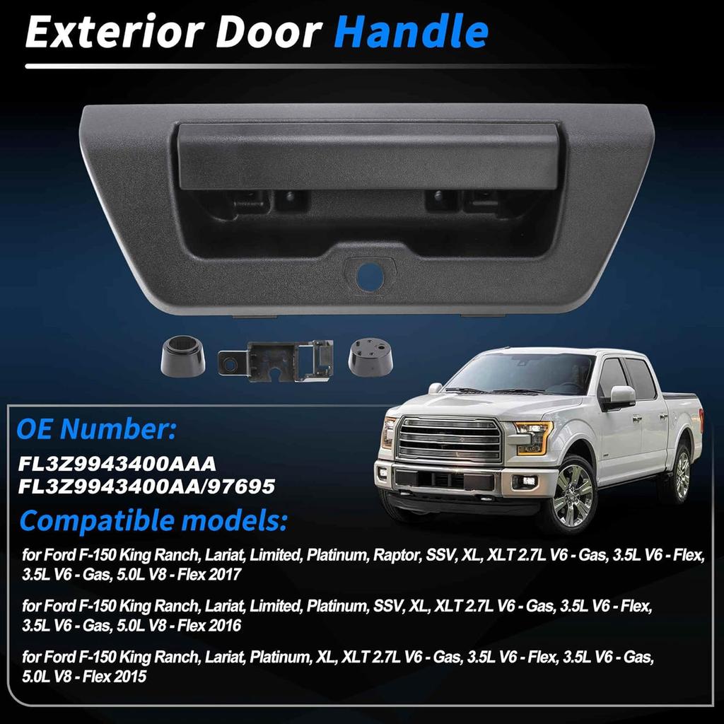 FL3Z9943400AAA Tailgate Handle with Backup Camera Hole Set for Ford F-150 2015-2017 Rear Exterior Outside Door Handle Tailgate Liftgte ALatch Handle