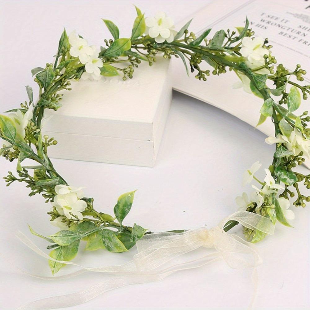 2 Pcs Bridal Green Leaf Crown Bohemian Headpiece Floral Headband Photo Prop Wedding Bridal Flower Girl Halo Maternity Photo Props