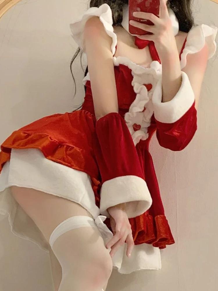 Christmas Sexy Lingerie Hot Dress Cosplay Santa Costumes Red White Short Skirt Fun Clothing Elegant Role Playing Outfit Garment