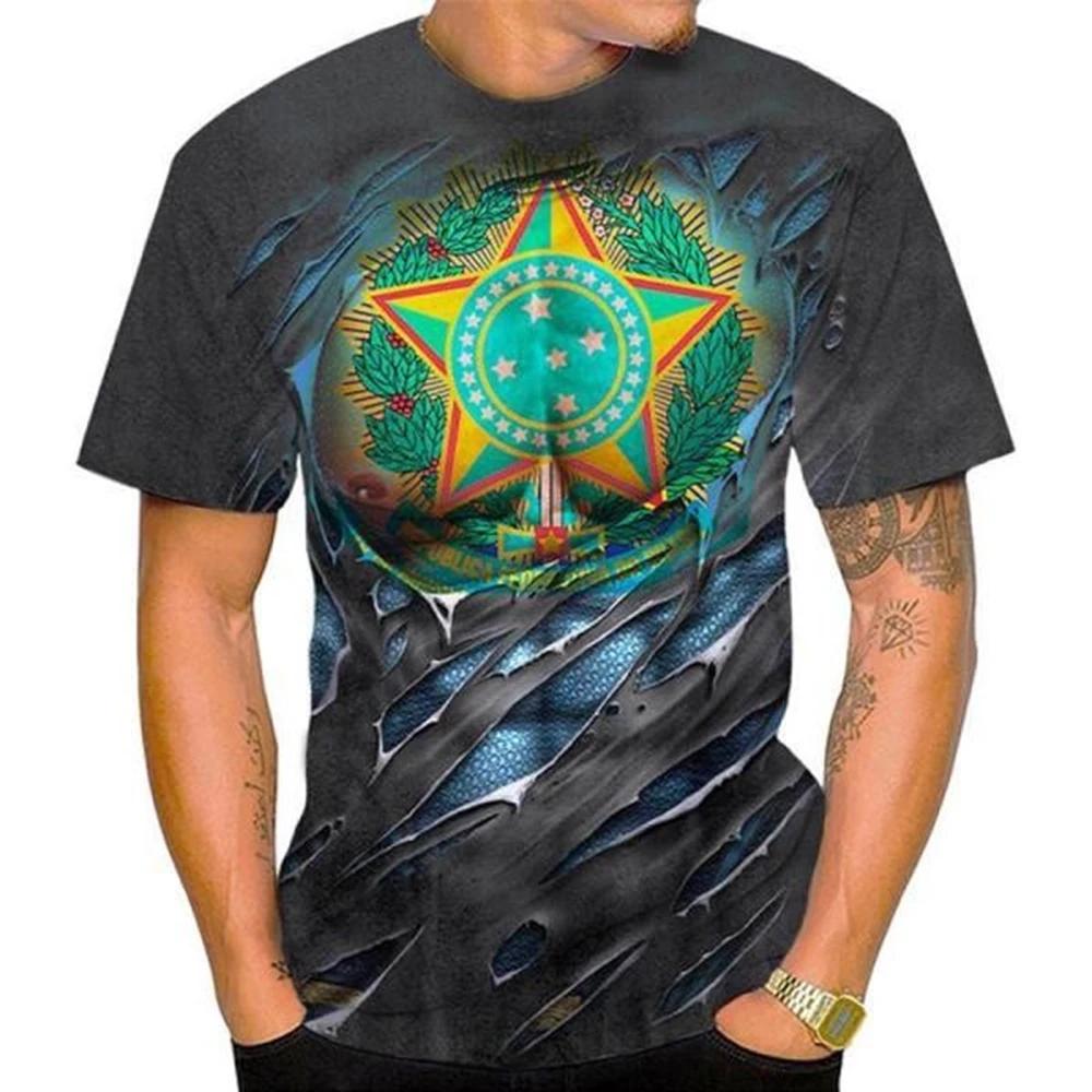 Pánské/Dámské Módní Tričko 3D Art Vlajka Brazílie / Státní Znak Ležérní Trička Krátký Rukáv Trička Kulatý Výstřih Sportovní Topy