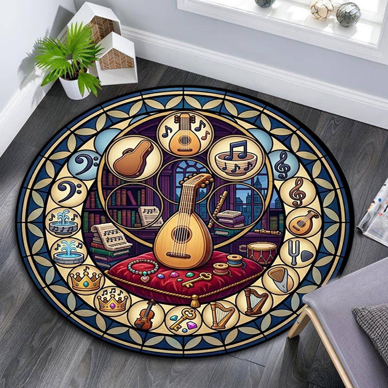 Music Royalty Round Area Rug Under Office Chairs Bedroom Living Room Home Decor