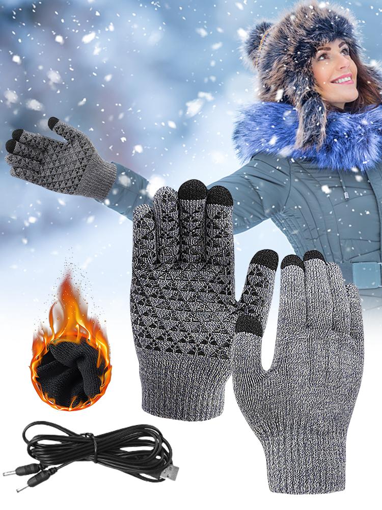 Electric Heated Gloves Touch Screen Knitted Gloves Hand Warmer USB Heated Gloves for Backpacking Mountaineering Riding Camping