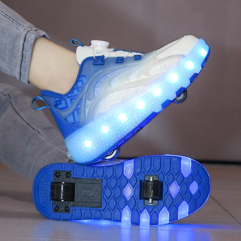 Internet celebrity runaway shoes charging flash girls children students pulley shoes men's double wheel skates can be collected wheel gurgles