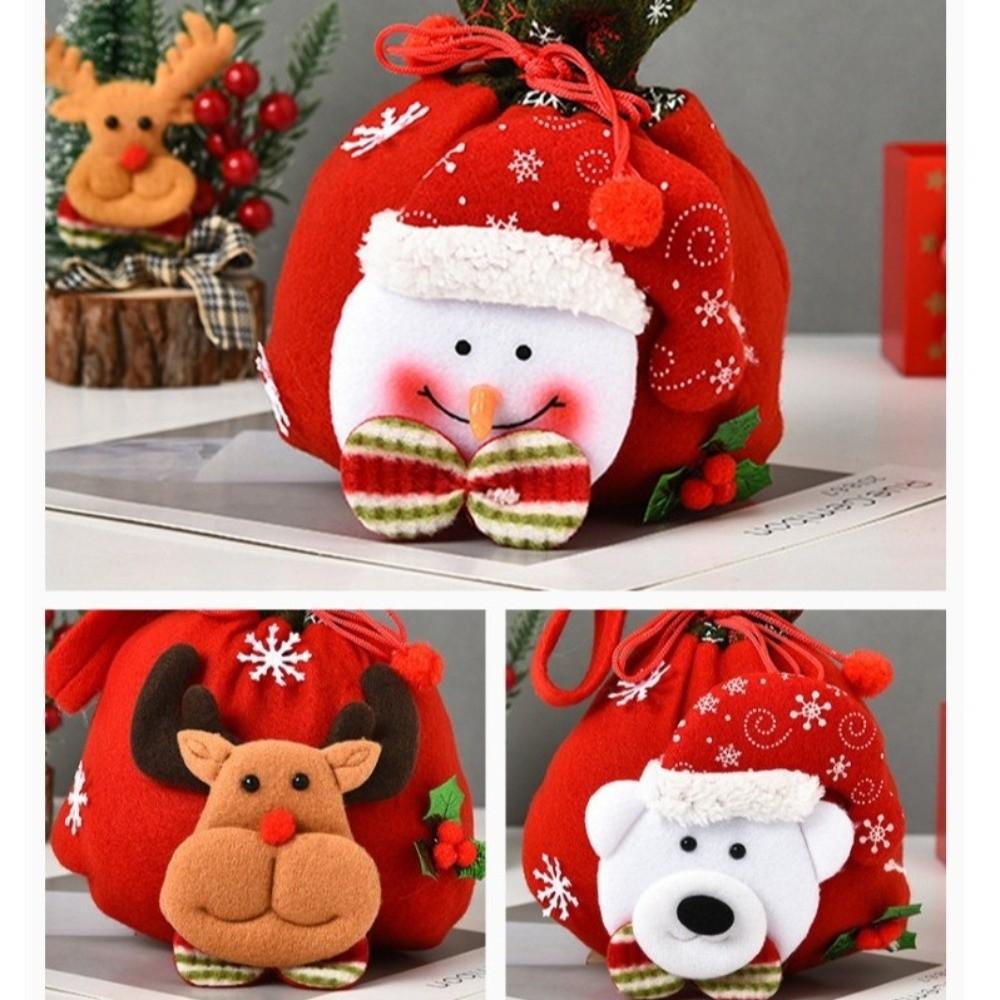 Flannel Santa Gift Bag Drawstring Closure Candy Gift Bag  Christmas Decoration