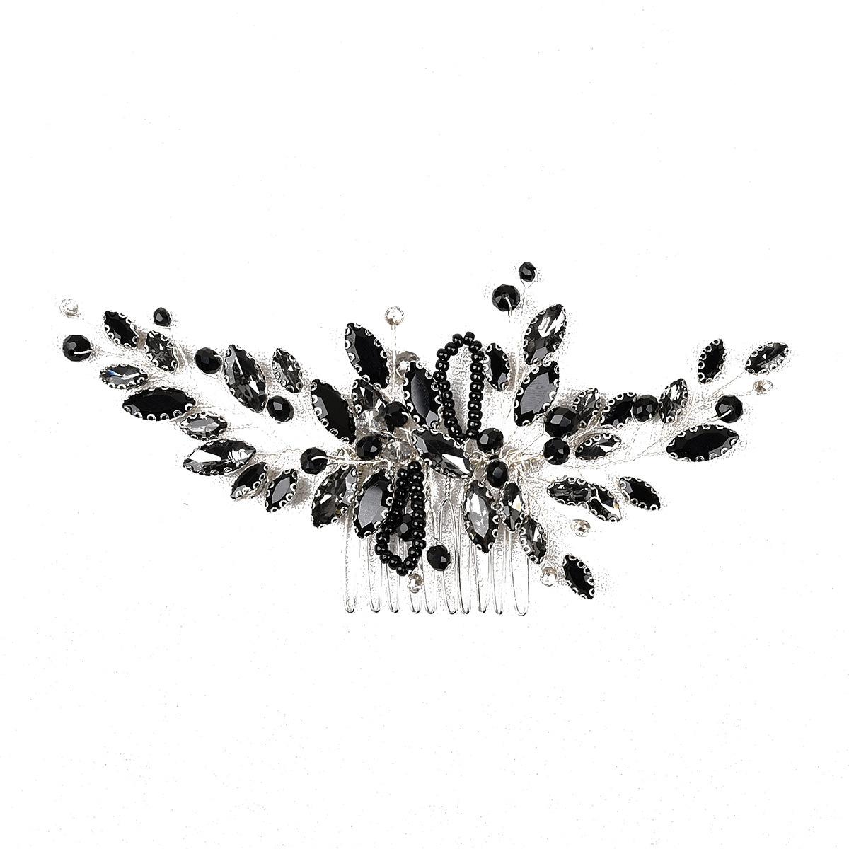 Europe and America Cross Border Black Glass Rhinestones Handmade Hair Comb Bridal Wedding Headdress Accessories чёрный