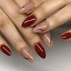 24Pz Unghie Finte Mandorla Corte con Disegno a Linea Unghie Finte Rosse Semplici Unghie Press-on Moda Indossabili Tips per Nail Art Full Cover