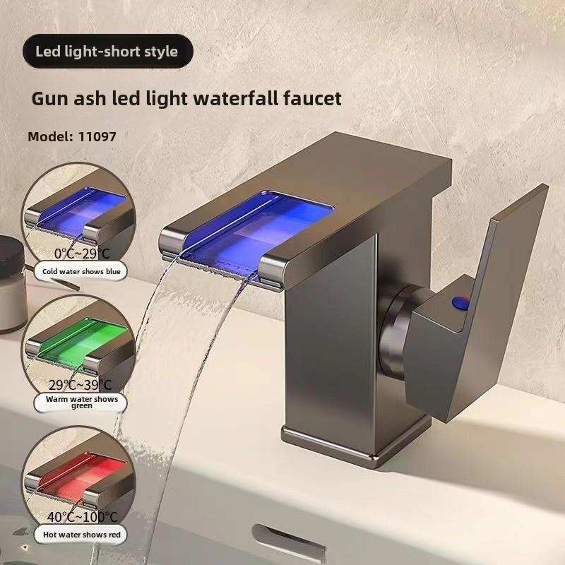 

Смеситель для раковины Ванная комната Холодный и горячий Смеситель для раковины Туалет Роскошные краны для воды Современные латунные смесители Кран Светодиодная подсветка Смеситель для раковины в ванной