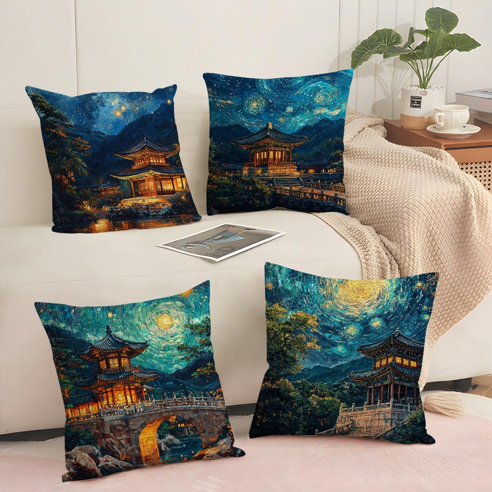 Korea Foguo Temple Cushion Cover Soft Short Plush Pillow Cover Smooth Cozy Texture Aesthetic Cushion Case Home Decor