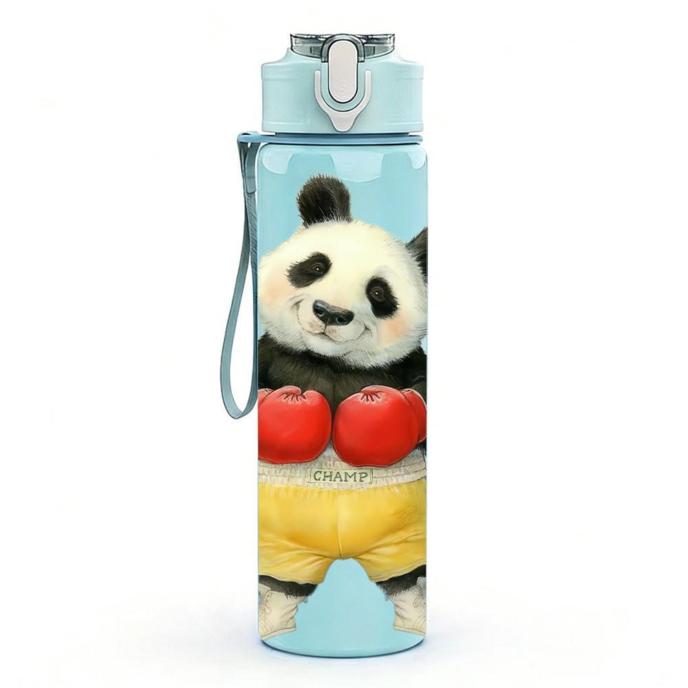 1PC Boxing Gloves Panda Pattern 750ml Color Plastic Sports Water Bottle Leakproof Flip Straw Lid Suitable for Sports Office Home Use