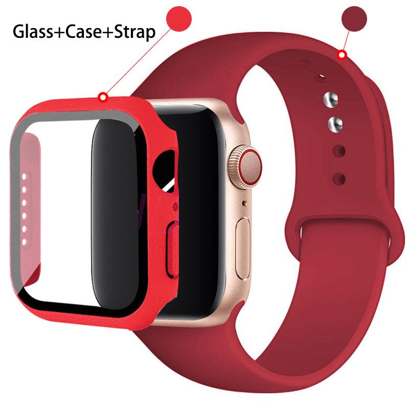 Glas + Gehäuse + Armband für Apple Watch Band 44/40/45/41/38/42/44 mm. Silikonarmband für iWatch Serie 3, 4, 5, 6, SE 78