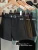 Gray Wool Blend High-Waisted Wide-Leg Shorts for Women - Autumn/Winter Versatile Outerwear