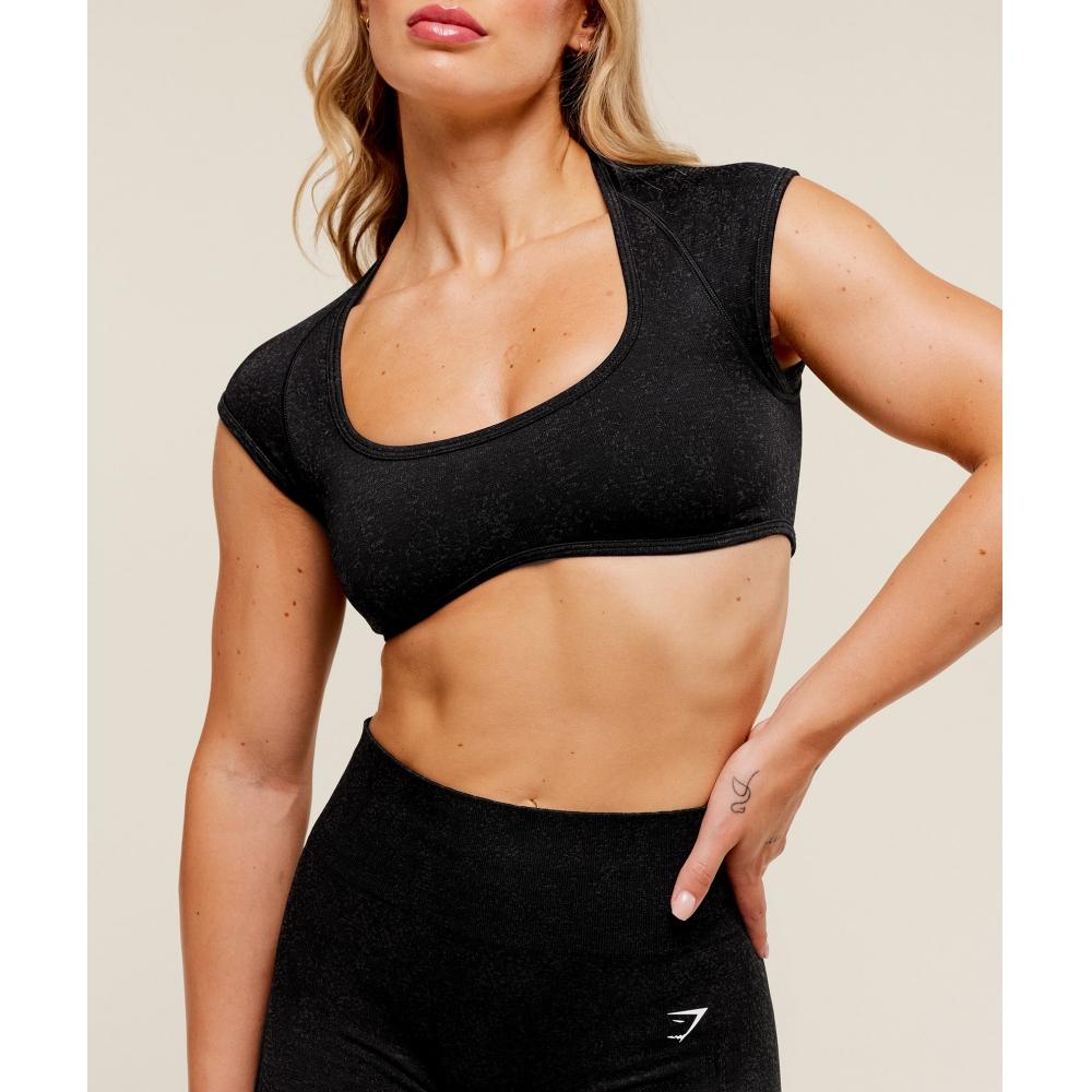 Gymshark Adapt Fleck X Whitney Short Sleeve Crop Top Black B4c3a Bbdg