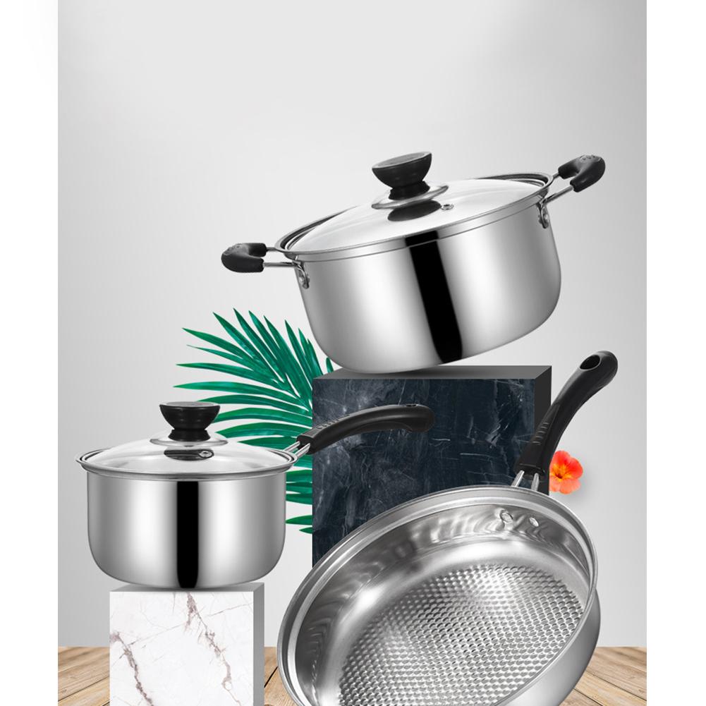 3pcs/Set Pot Stainless Steel Cookware of Frying Pan Milk Pot and Soup Pot Kitchen Utensil