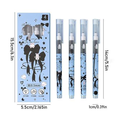 4Pcs Cute Cartoon Cute Bow Neutral Pen 0.5mm Black Pen Quick Drying Ballpoint Pen Students School Stationery Office Supplies
