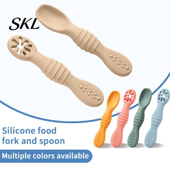 Soft Silicone Spoons for Babies 2Pcs Baby Spoon, Toddler Training Spoon Puree Fruit Puree, Non Slip Set Non-Slip Handle Infant Feeding Self