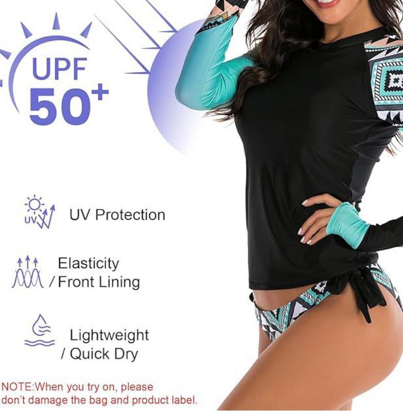 European & American Long Sleeve Women's Sun Protection Surfing Swimsuit - Flat Leg, Conservative Dive Suit