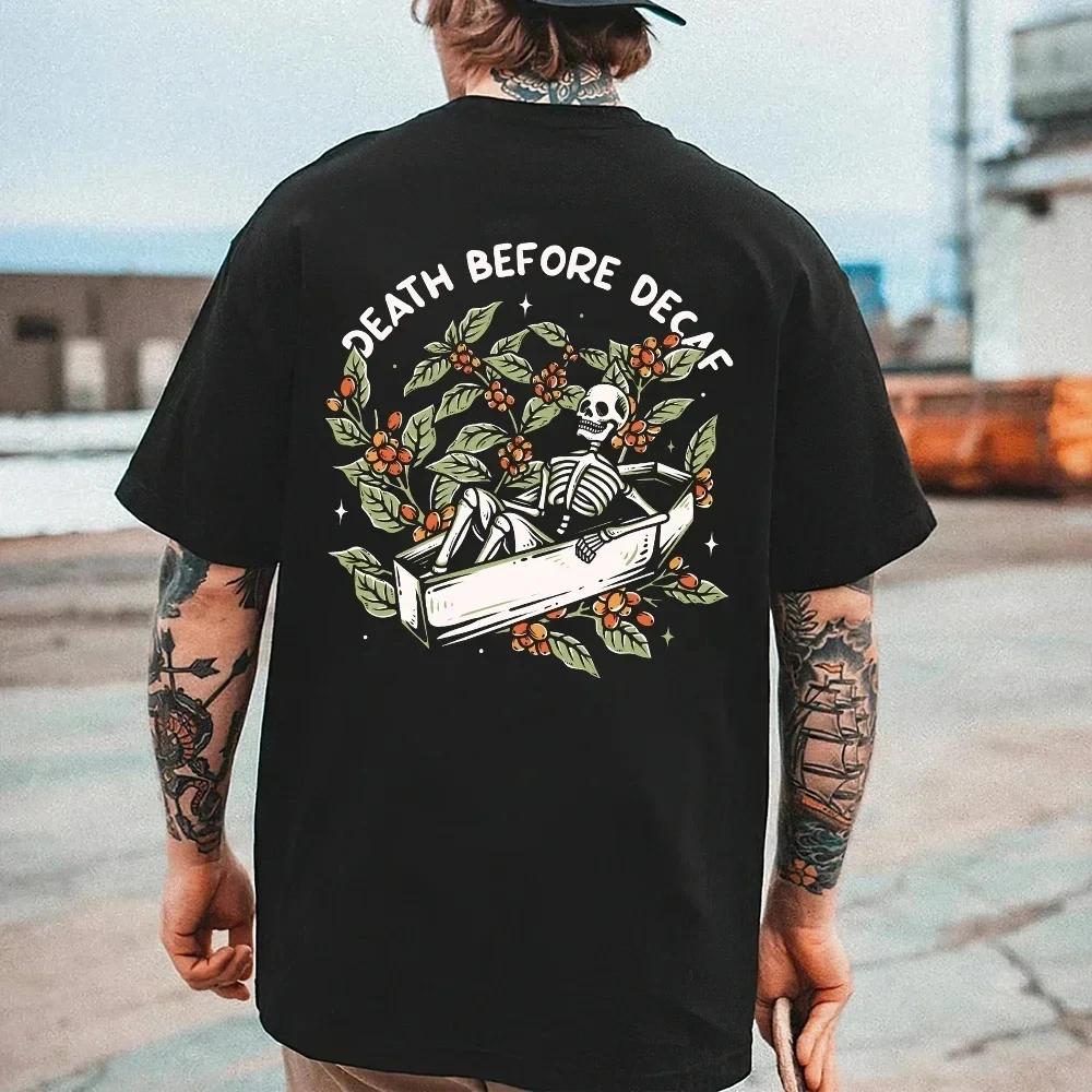 2024 Retro American top, comfortable men's T-shirt, Rose Skull elements, punk style men's top