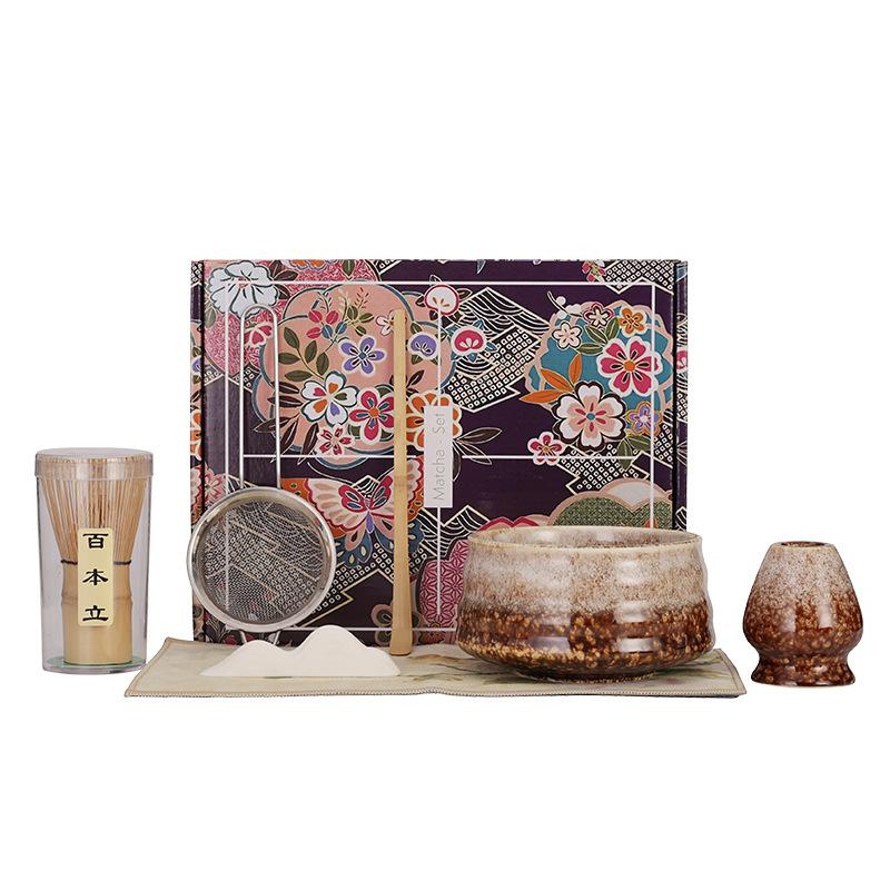 Japanese Matcha Tea Set Ceramic Chawan Bowl Whisk Holder Scoop Spoon Sieve Gift Traditional Tea Ceremony Kit for Home Restaurant