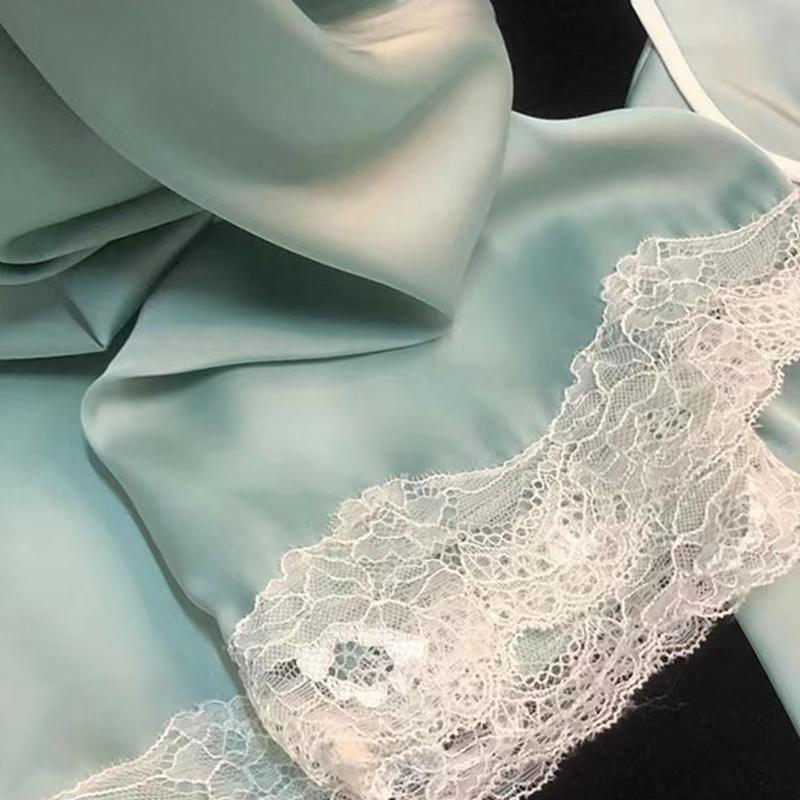 Womens Silk Satin Pajamas Set Sleepwear Female Sleep Two Piece Loungewear Girls Lace Trim Sweet Home Suit Spring Autumn Homewear