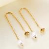 European Pearl Pendant Tassel Earrings, 18K Gold O-Chain Studs