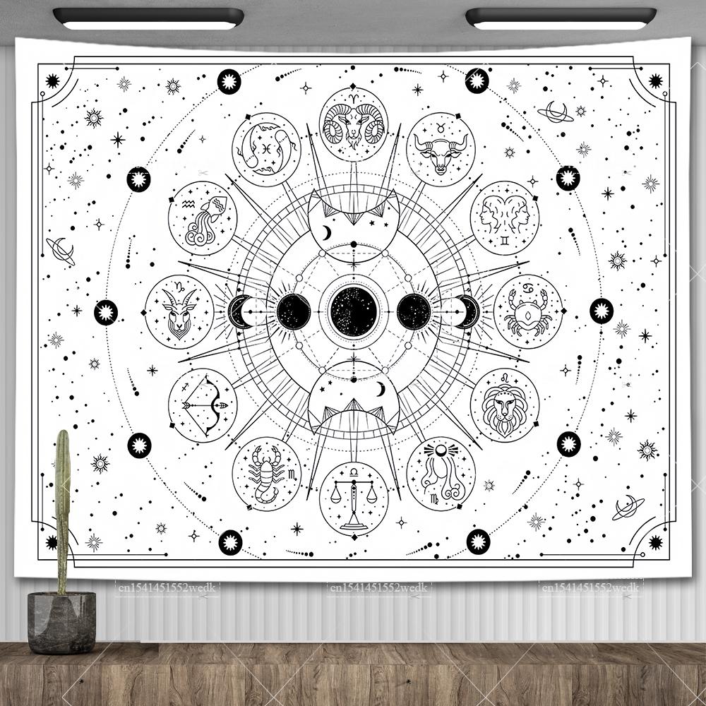 Zodiac Astrology Constellation Tapestry Indie Hippie Sun Moon Tapestry Tarot Astrology Altar Tablecloth Aesthetic Room Decor