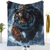 1 Stück Luxus Plüsch Flanell Decke Ganzjahres Tiger im verschneiten Wald Karoähnlicher Tigerstreifen Druck Tagesdecke, Weiches Gold