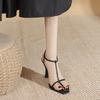 Sandals high heels women's simple and versatile one-word buckle strap thick heel cross thin strap women's shoes