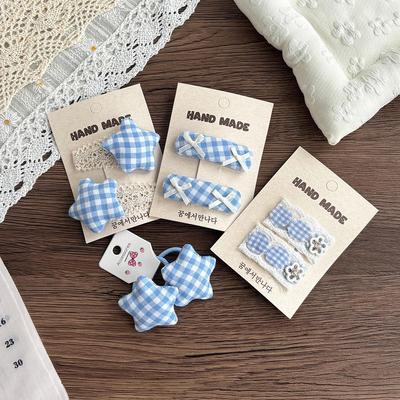 Clips de Cabelo Infantil Estilo Coreano Borda de Renda Laço Azul