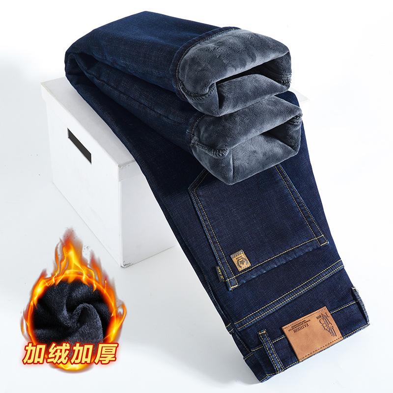 Fleece Thickened Jeans New Winter Straight Loose Elastic Casual Warm Cotton Long Pants