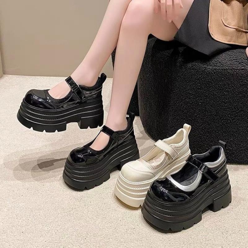 Plateau Damenschuhe Mode Damen Leder Slipper 10cm Mary Jane Schuhe für Damen Lolita Schuhe Neue Damen Sandalen Zapatos Mujer