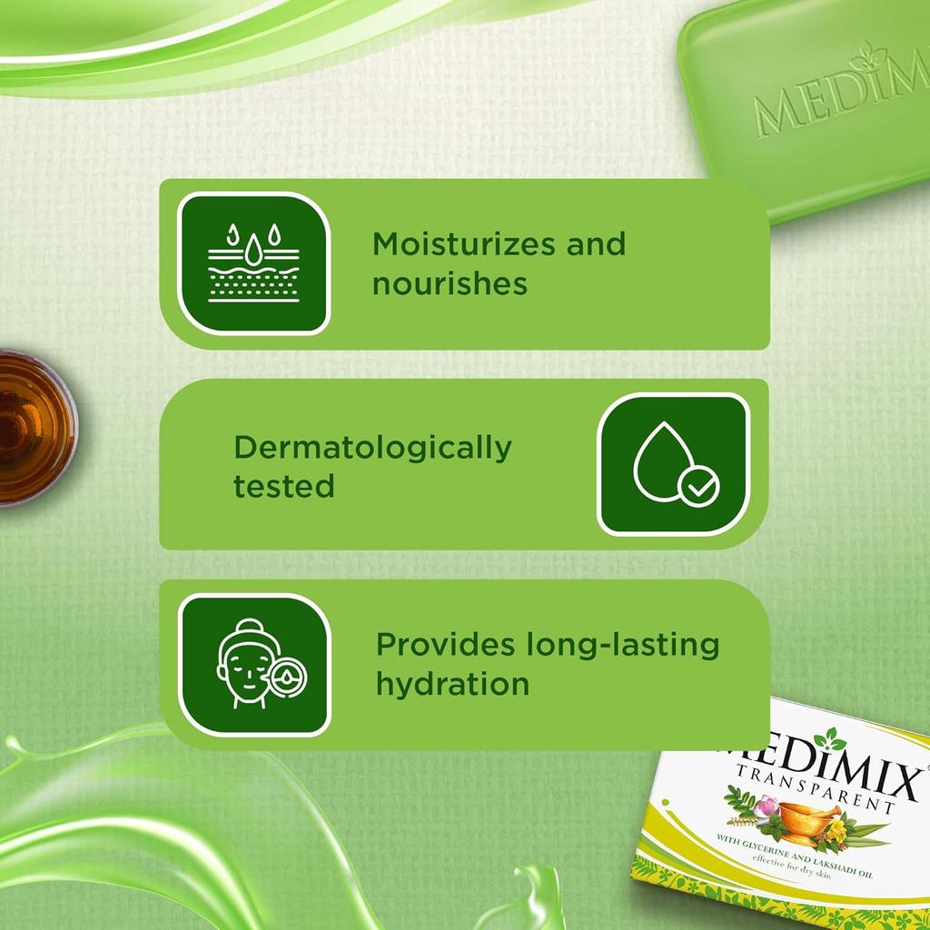 Medimix Transparent Ayurvedic Bathing Bar Soap 125g | Herbal Moisturizing Glycerine Soap With Lakshadi Oil For Dry & Sensitive Skin